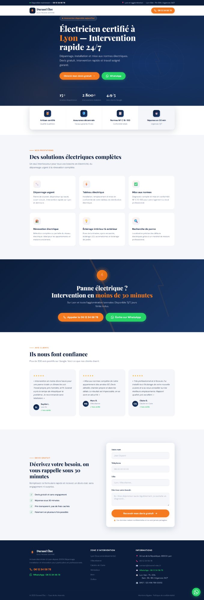 Landing page Durand Élec