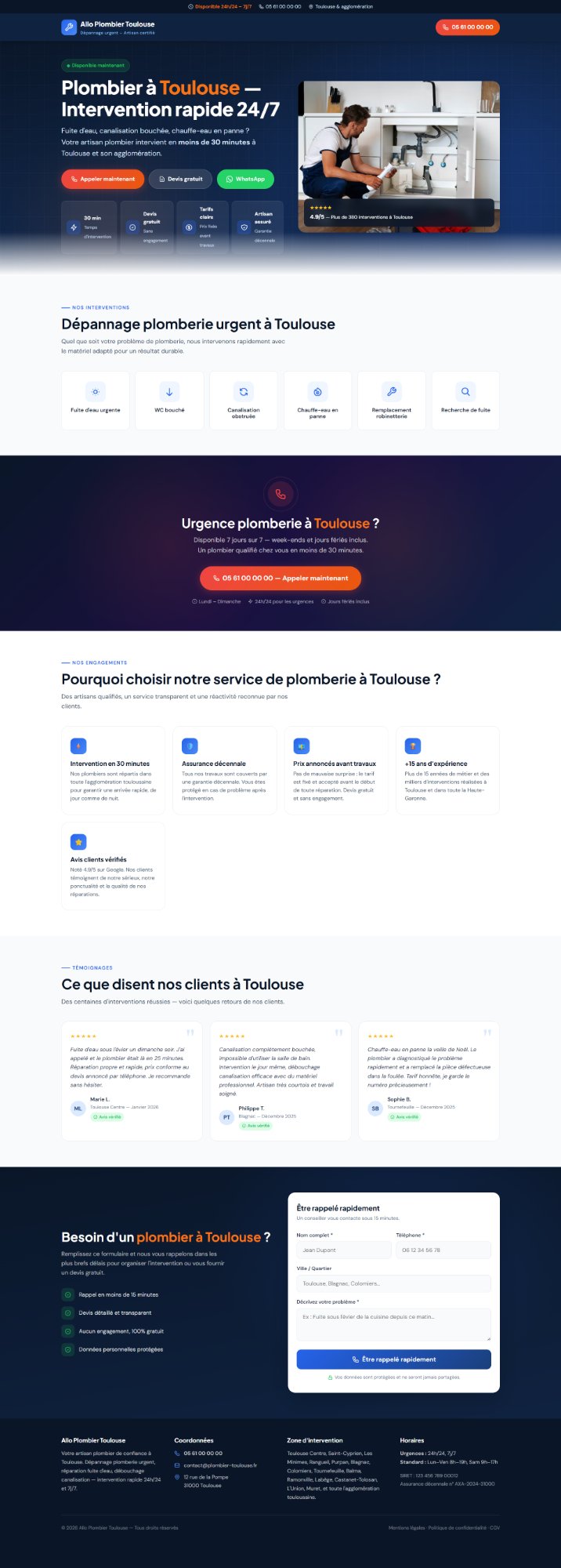 Landing page Plombier Toulouse